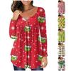 Women's Fashion Christmas Printing Button Collar V-neck Long Sleeve Casual Top