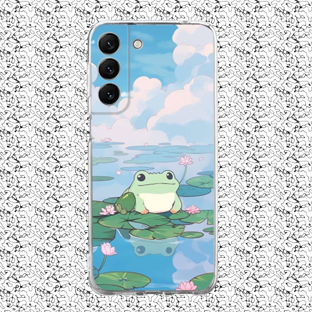Милый чехол для телефона с лягушкой для Samsung S24,30,21,22,23,20 FE,lite,PIus,Ultra,5G,Note,9,10 Прозрачный чехол