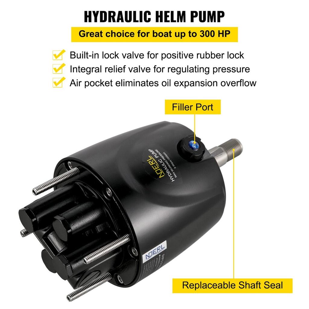 Hydraulic Boat Steering Kit, 300HP Hydraulic Steering Helm Pump, Aluminum Alloy Steering Cylinder, 13.5\" Steering Wheel with 10\" Hydraulic Steering
