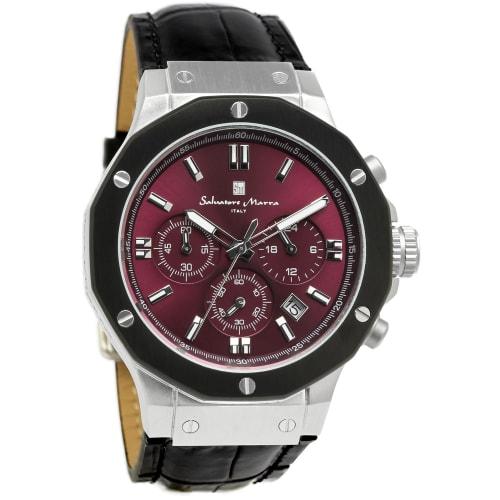 Salvatore Mara Watch Men's Chronograph 10 ATM Water Resistant Leather Strap Business 20th Anniversary Limited Model Silver Purple Black SM18117-SSPL