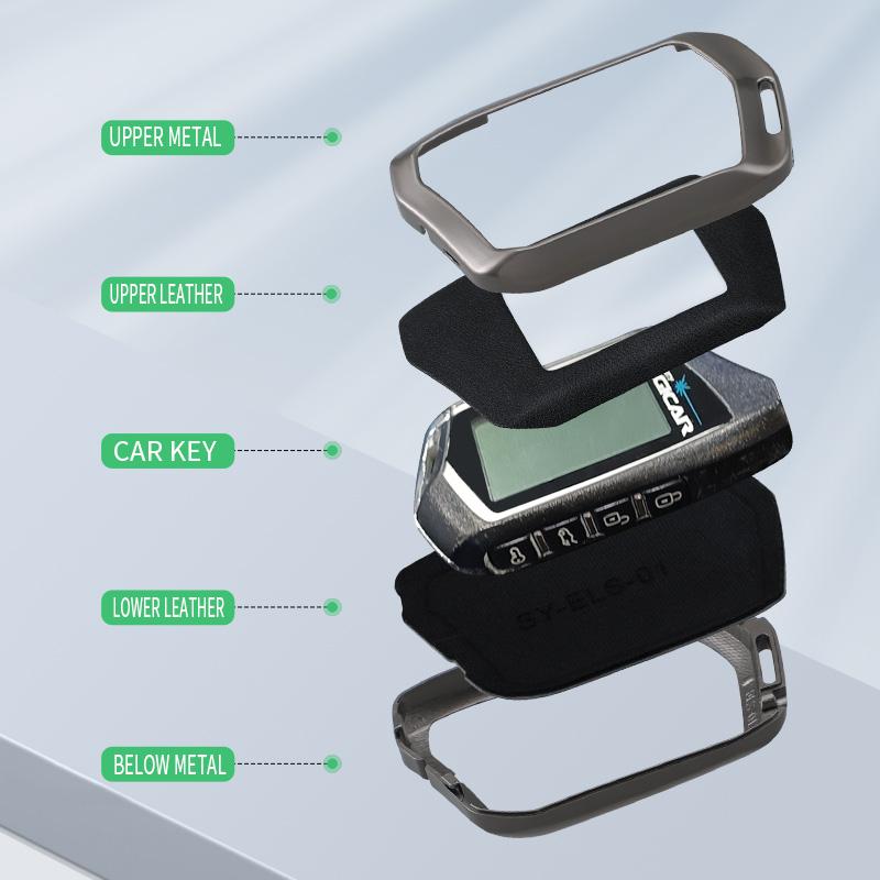 Fashion Zinc Alloy+Leather Car Key Case Cover Shell Fob For Russian Alarm For Steelmate Burglar Alarm Car Interior Accesories