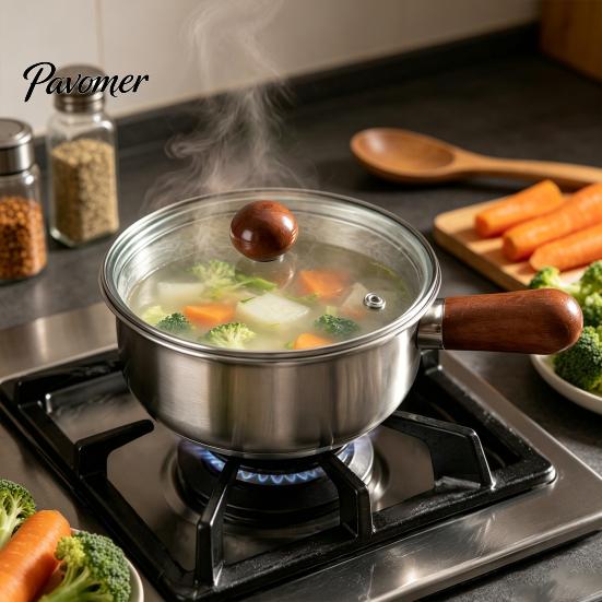 Антипригарное молочное кастрюлька с деревянной ручкой, крышка и ручка для лапши быстрого приготовления, кастрюлька из нержавеющей стали с антипригарным покрытием, совместимая с индукционными плитами, для общежитий