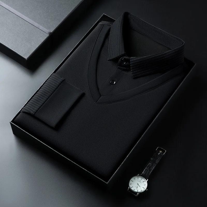 STORN Новый мужской повседневный и модный лонгслив однотонный с имитацией двух предметов рубашка-поло деловая всесезонная универсальная