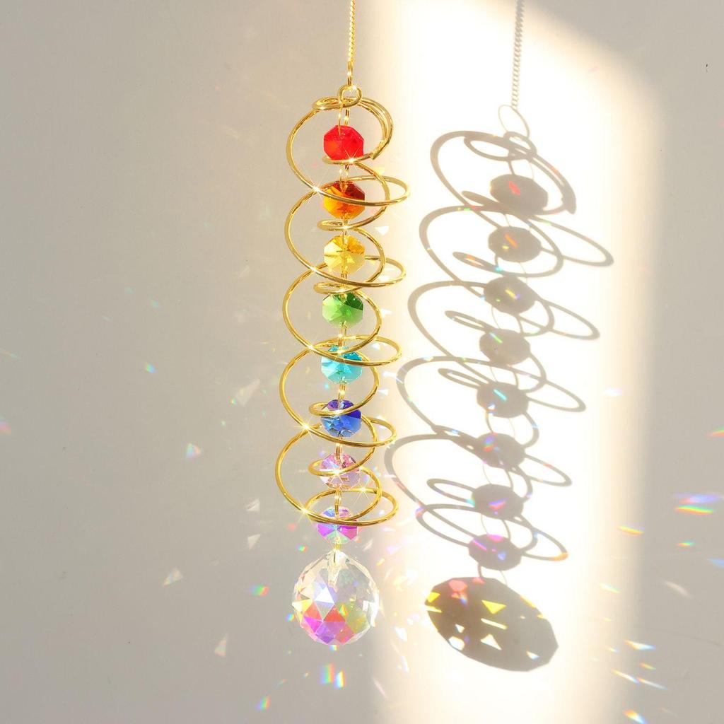 Cross-Border 3D Gazing Ball Spiral Wind Chime with Water Drop Love Crystal Sun Catcher Rainbow Decoration