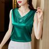 2022 Solid V-neck Lace Silk Blouses Summer Fashion Women Satin Vest Elegant Office Lady Womens Sleeveless Top Blusas 19134