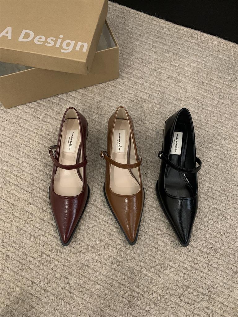 Туфли Мэри Джейн в стиле ретро на толстом каблуке, женские, модные, с острым носком, женские, удобные, офисные туфли-лодочки