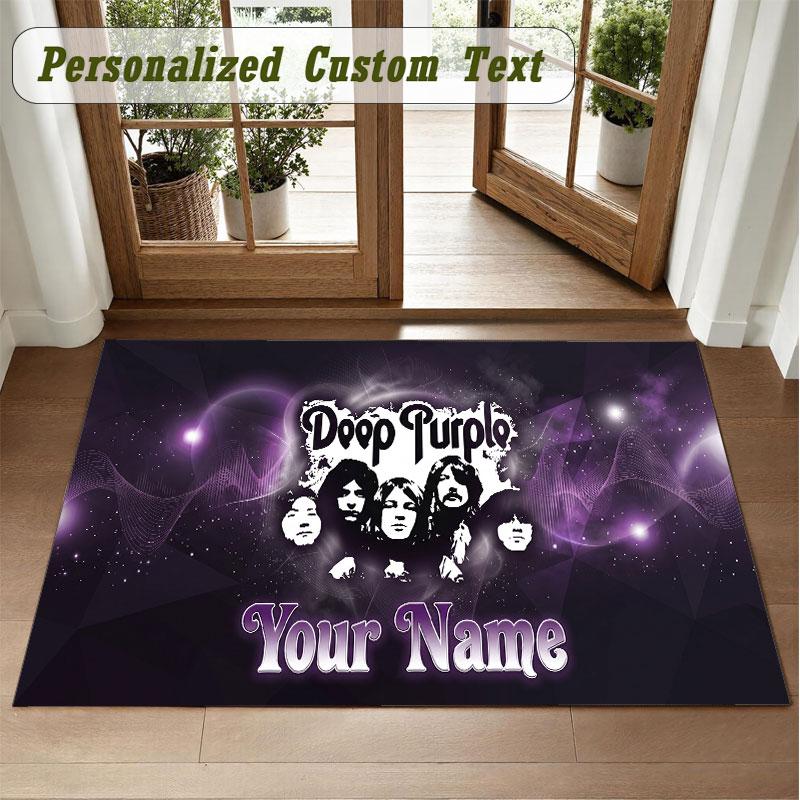 Crystal Velvet Square Rug Custom NameDeep Purple Pattern Non Slip Home Floor Decor Rug