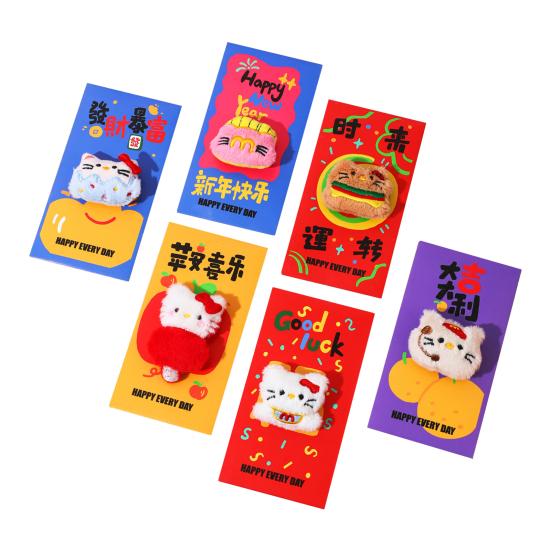 6 шт. Красные конверты 3D вышивка плюшевая подвеска дизайн зодиака лошади матовый картон красный конверт