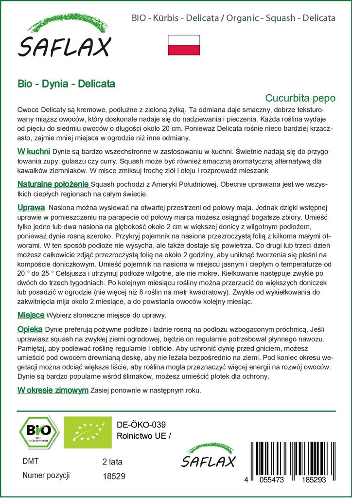SAFLAX Garden in the Bag - Organic - Кабачки - Delicata - 6 семян - С субстратом в подходящем пакете - Cucurbita pepo