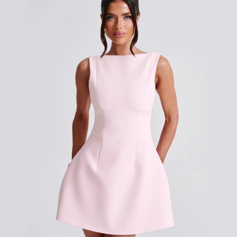 Женское летнее однотонное повседневное платье без рукавов с лямкой через шею, облегающее короткое платье