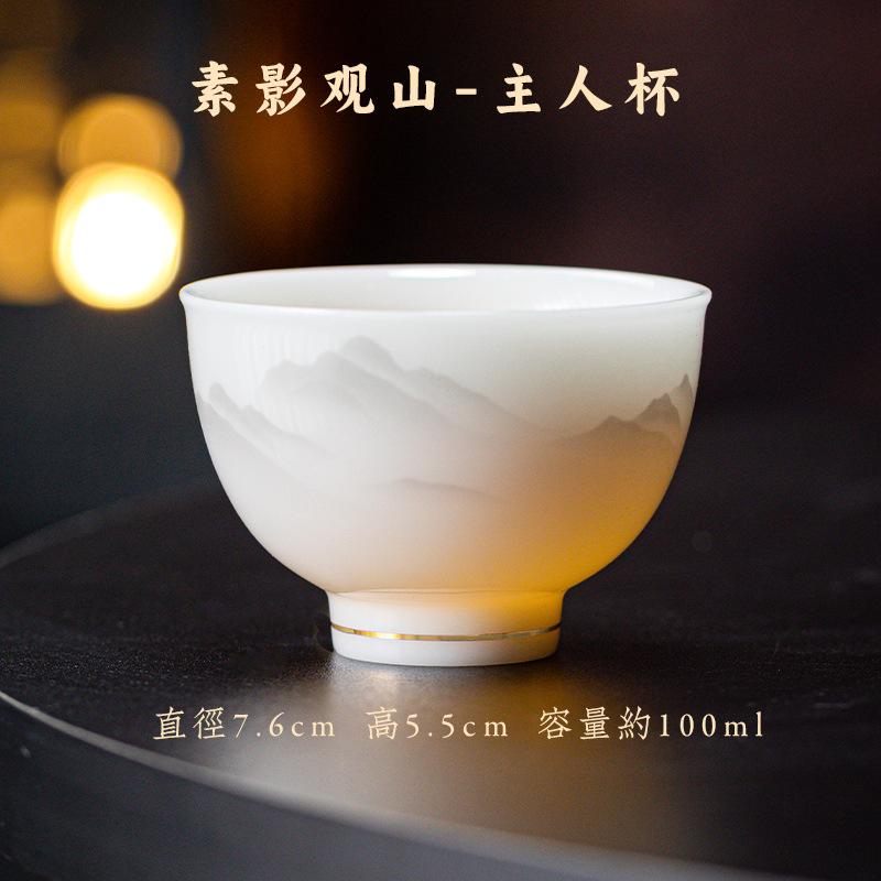 New ice seed jade single cup hand-painted Jiangshan flowers and birds Ba Jun picture tea set Chinese tea set accessories master cup