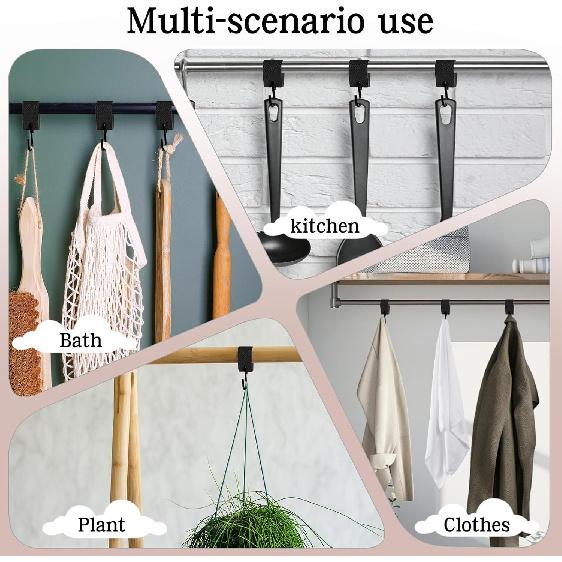 Leather S Metal Hooks,3 Pcs Multifunctional S-Hooks with PU Leather Coat S Hooks for Hanging Clothes Outdoor Camping Hanging Kitchen(Black)
