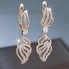 Exquisite Zircon Hollow Leaf Drop Earrings for Women Luxury Gold Color Long Dangle Earrings Wedding Party Jewelry
