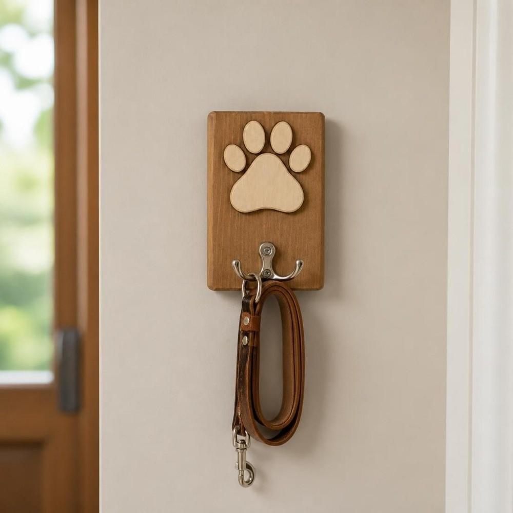 Wooden Dog Paw Wall Hook Personalized Paw Print Hanger Unique Dog Lead Holder Home Organization