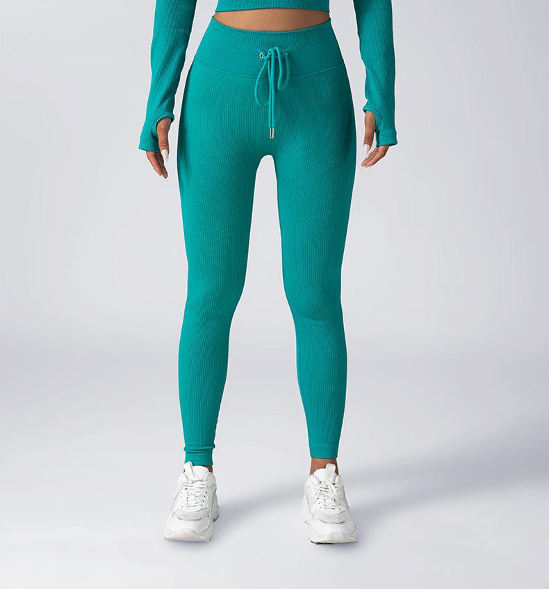 Women's Seamless Fitness Yoga Set: Zipper Long-Sleeve Top & Drawstring Hip-Lifting Trousers