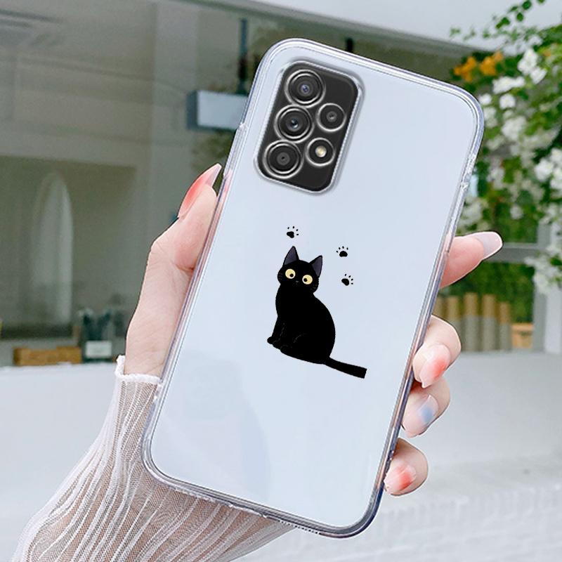 Забавный Черный Кот Чехол для Телефона Для Samsung A15 A13 A35 A55 A51 A71 A41 A31 A21S A03S A05 A17 A23 A25 A33 A53 A73 5G A07 4G Чехол