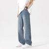 Spring Autumn Men's Jeans Straight Denim Pants Banding Waist Cotton Streetwear Wide Leg Loose Casual Long Jeans Trousers