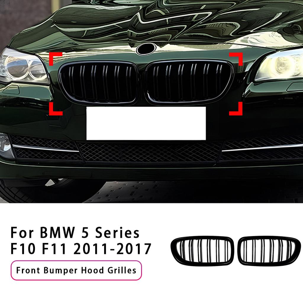 2PCS Car Front Bumper Hood Grilles Single And Double Line Style Upper Racing Grills Accessory For BMW 5 Series F10 F11 2011-2017