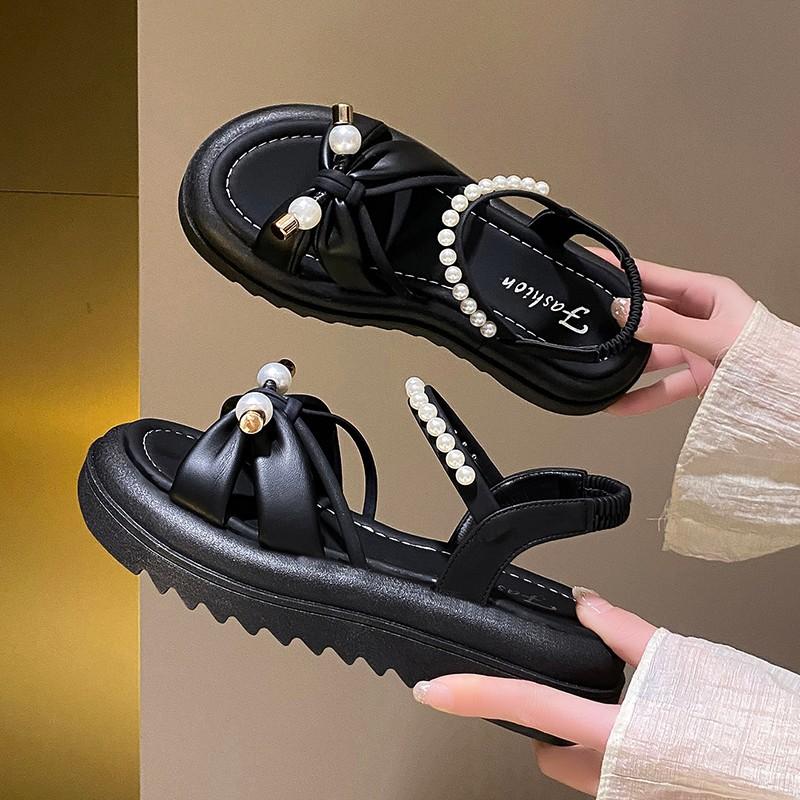Women's Casual Temperament Sandals 2024 Summer New Style Fashion Thick Sole Roman Beach Soft Bottom Anti-Slip Single Shoes