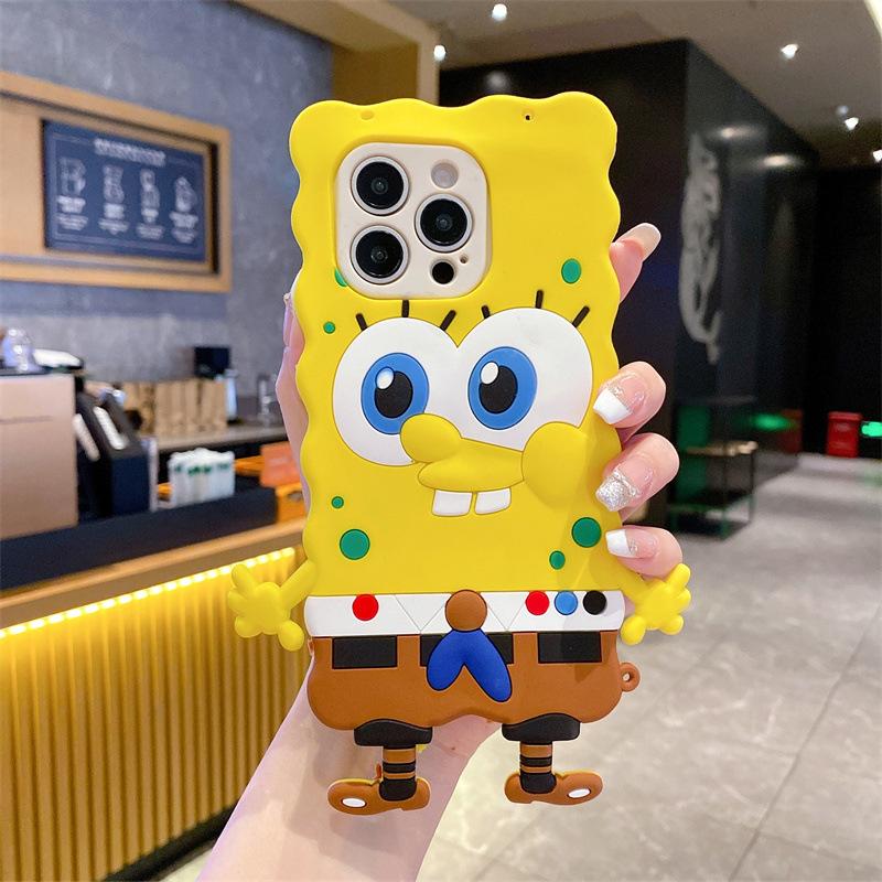 Подходит для Samsung S25plus милый мультяшный чехол для мобильного телефона Губка Боб Квадратные Штаны M56 A06 с ремешком-цепочкой защитный чехол