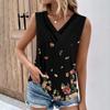 Summer Womens Tank Tops V Neck Casual Printed Sleeveless Shirts Casual Loose Fit Pleated Tshirts Tees Ladies Blouse