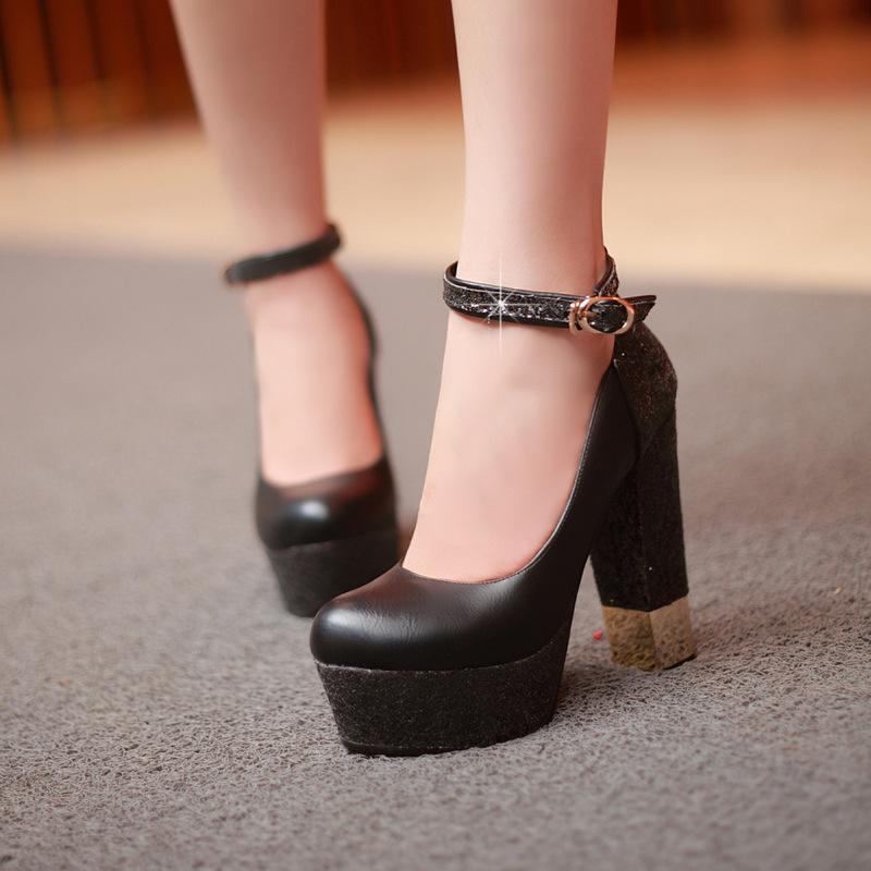 Женские туфли-лодочки, пикантные модельные туфли на платформе и толстом высоком каблуке, вечерние свадебные туфли, туфли больших размеров с круглым носком