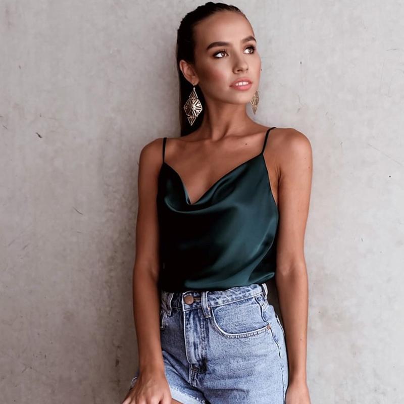 Женские летние шелковые атласные топы, майки, майки, рубашки на бретельках, зеленые, белые топы на бретелях, женская одежда, женская одежда