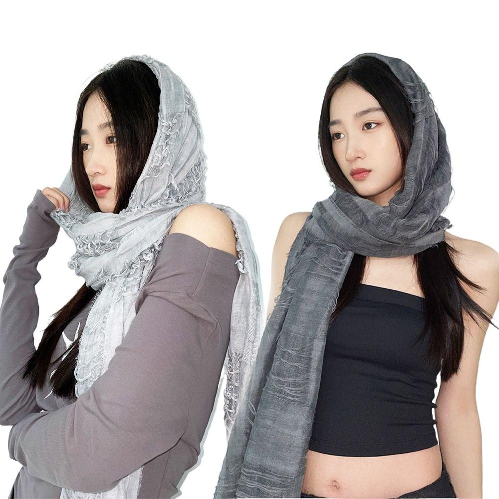 Хлопково-льняная готическая бандана Y2K плиссированная женская пашмина шаль винтажный шарф Y2K Харадзюку унисекс