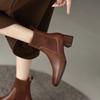 Fashion NEW Ankle Boots for Women Genuine Leather Square Toe Chunky Heel Shoes Winter Modern Boots Concise Vintage Knitting Short Boots