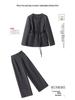 Женский шерстяной костюм: Весенняя коллекция 2026 - Модная повседневная куртка с характером и широкие брюки с поясом