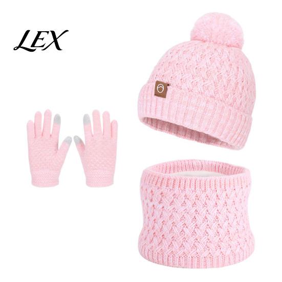 Kids Thermal Knit Beanies Neck Warmer Mittens Winter Hat Scarf Gloves Set, 3-Piece Fleece Lined Daily Wear Essentials for Boys Girls, Warm Accessories