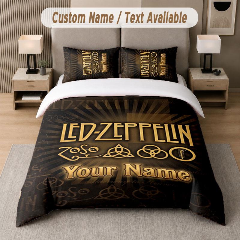 Постельное белье на заказ, узор Led Zeppelin, печать имени/текста, 1 пододеяльник плюс 2 наволочки, домашний текстиль