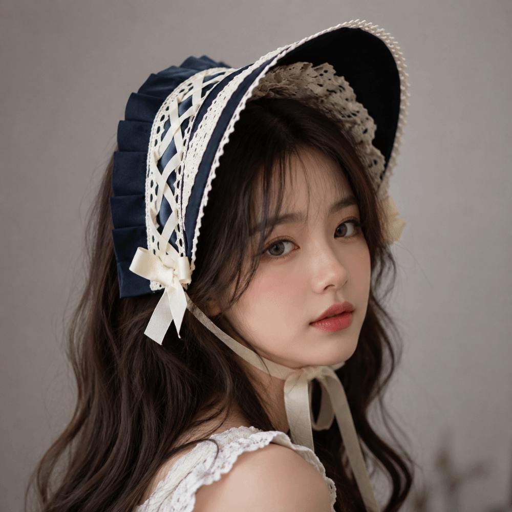 Ruffle Lolita Bonnet Cap Pastorale Style Lace Hat Victorian Headpiece  Halloween Costume