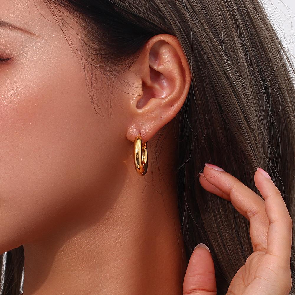 Минималистичные Серьги-кольца из Нержавеющей Стали с Покрытием 18K Золотом 20 мм 25 мм 30 мм для Женщин