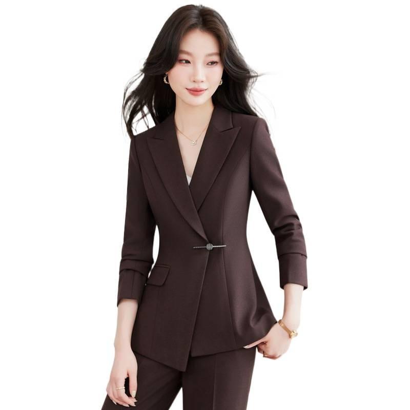 Womens Pink Business Suit Set 2026 Winter Professional Office Wear Elegant Two-Piece Formal Blazer Trousers