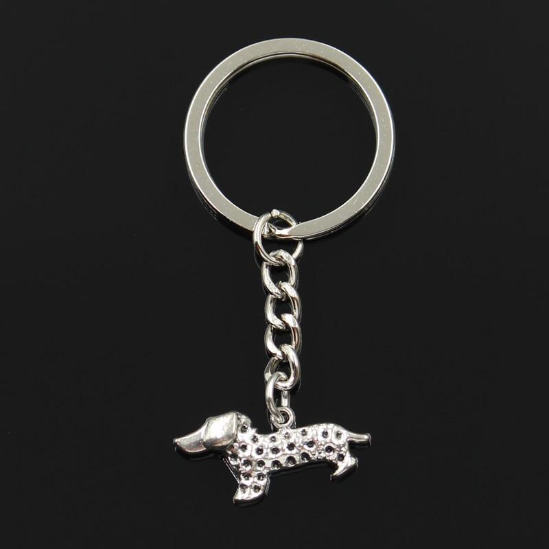 Модный 30 мм брелок для ключей, металлический брелок для ключей, ювелирные изделия, античное серебро, с цветным покрытием, собака, такса, 13x28 мм, кулон