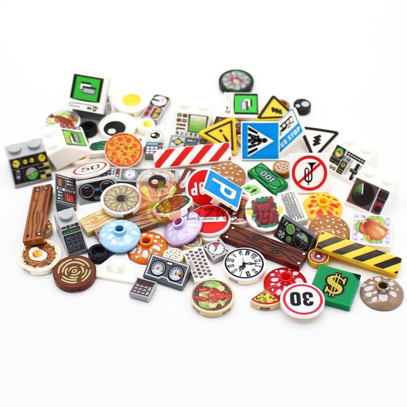 MOC Городские уличные фигурки Вид Печать Еда Десерт Традиционная китайская кухня Строительные блоки Монитор Глаза Кирпичики Напечатанные игрушки