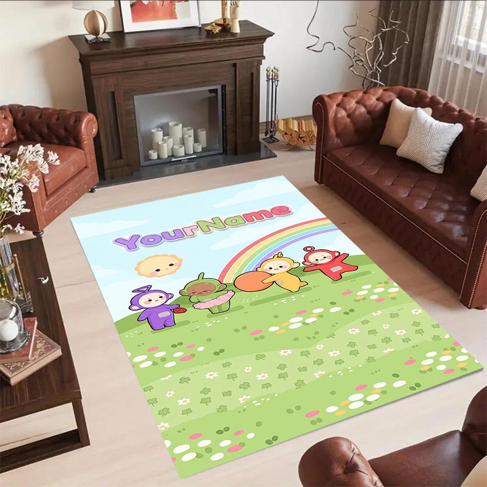 Teletubbies Customize Your Name Carpet Perfect for Foyer Bedrooms Dining Room Kitchen Anti-slip Rug Anime Office Decor Spiritual Gift