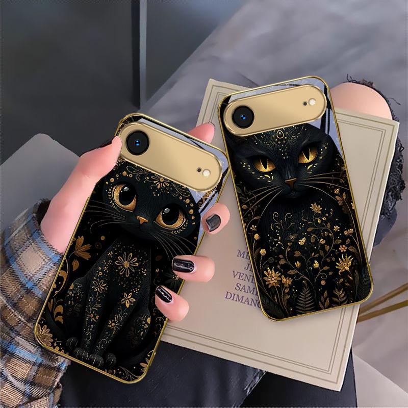 Фантастический черный кот Для IPhone 17Pro Max 16 17 Pro 15 Pro 14 13 Plus 12 Mini 11Pro Max XR 16E 17 Air Золотой стеклянный чехол для телефона