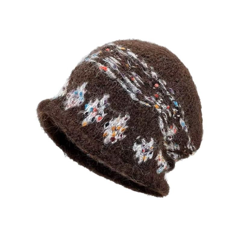 Women S Vintage Fair Isle Knit Beanie Oversized Roll Edge Winter Warm Hat