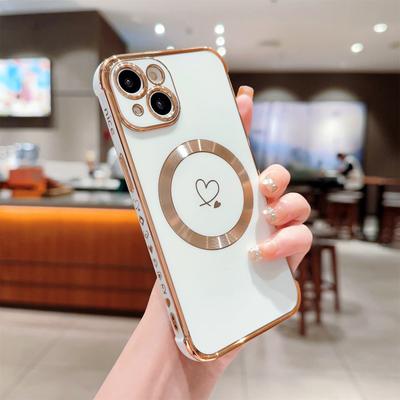 Чехол для iPhone 15 Plus, совместимый с MagSafe, гальванизированный ТПУ, чехол для телефона, полый, с сердечками