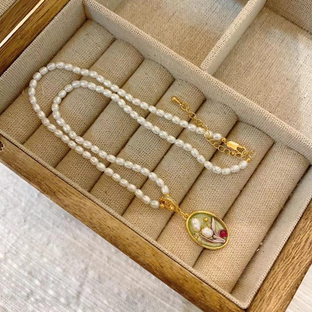 Винтажная масляная живопись, кулон из натурального пресноводного жемчуга, ожерелье из изысканного жемчуга, женское, в средневековом стиле, легкая роскошь, уникальное женское