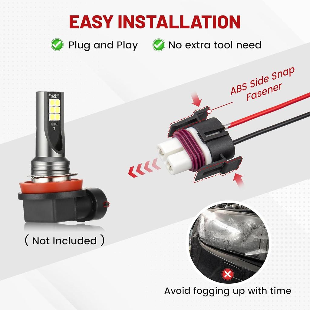 RED WOLF H8 H9 H11 880 881 2-контактный female разъем с керамическим цоколем, универсальная посадка для Toyota GMC Chevy Honda Jeep Ford Subaru Dodge, фара, противотуманная фара