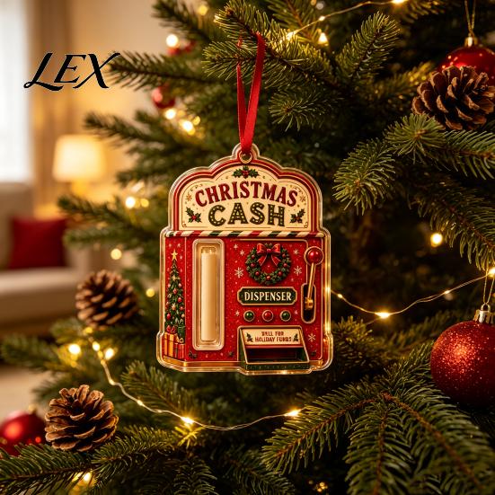 Reusable Holiday Party Favors 2D Acrylic Christmas Cash Holder Ornament, Gift Card Hanging Personalized Money Hangers Xmas Tree Decor, Pocket Keepsake