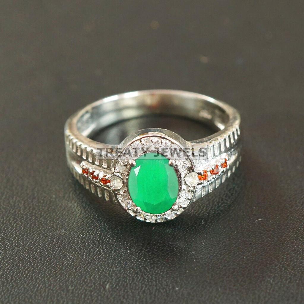 Emerald Oval Cut Gemstone With 925 Sterling Silver Ring For Men's #B9 JL375671238684