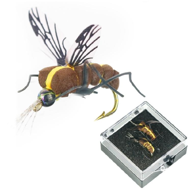 2pcs Fly Bees Floating Lure with Box Artificial Insect Lures Attractant Baits Fishing Tackle Gear Fly Fishing Hook Baits
