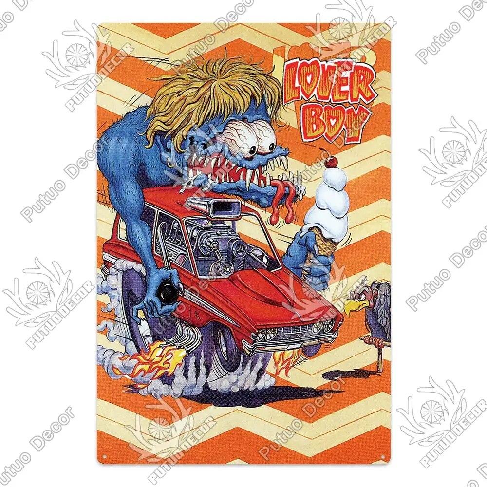 Декор Putuo Rat Fink, модифицированная автомобильная культура, винтажная металлическая жестяная вывеска, декоративная тарелка для гаража, мужская пещера, бар, паб, клуб, украшение