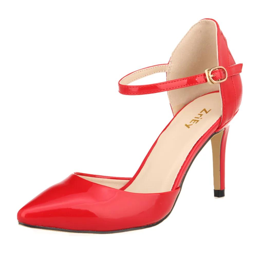 Новые женские туфли-лодочки с острым носком, лакированная кожа, высокие каблуки, сексуальные босоножки с ремешком на щиколотке, женские туфли для вечеринки и свадьбы, Femininos 952-7PA