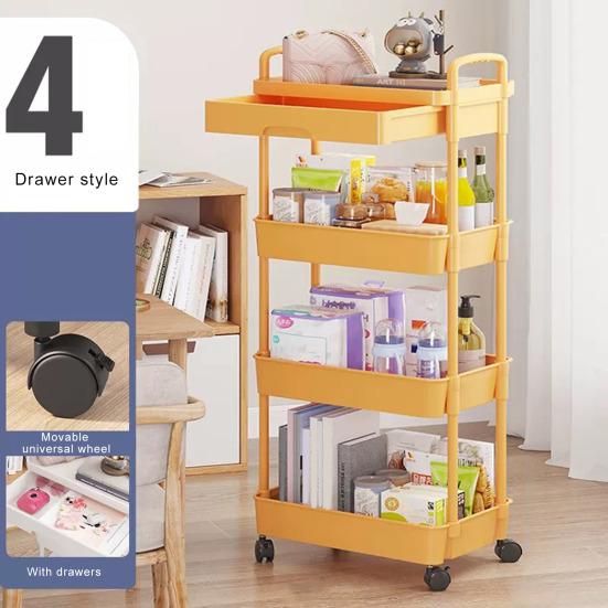 Стеллаж для хранения тележек на колесиках с поворотными колесами на 360 градусов. Конструкция многоярусных полок. Простая сборка. Многофункциональная тележка для хранения.