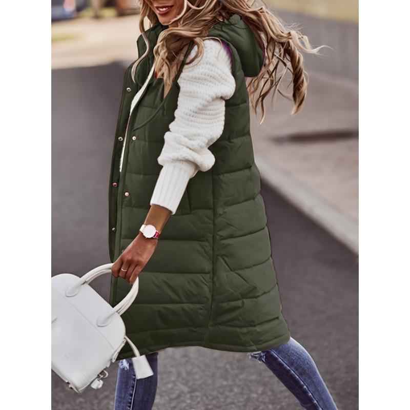 Зимняя куртка без рукавов, женское пальто миди, пуховый жилет, сохраняет тепло, элегантное черное уличное хипстерское пальто с капюшоном, женское хлопковое пальто